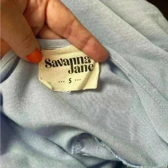 Savanna Jane Blue Floral Embroidered Babydoll Tank with Tie Knot Shoulder Small - Picture 4 of 9